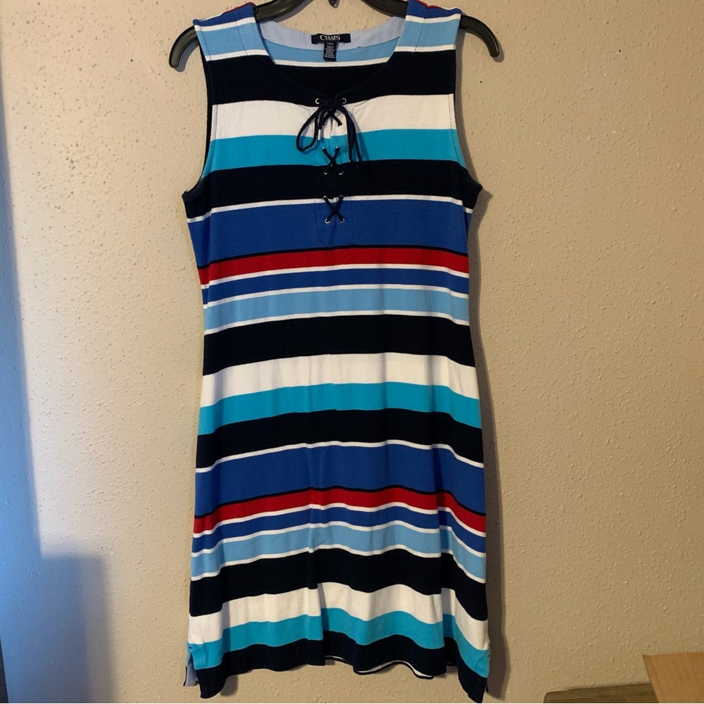Chaps Striped Shift Dress - Size Large- Blue/White/Red